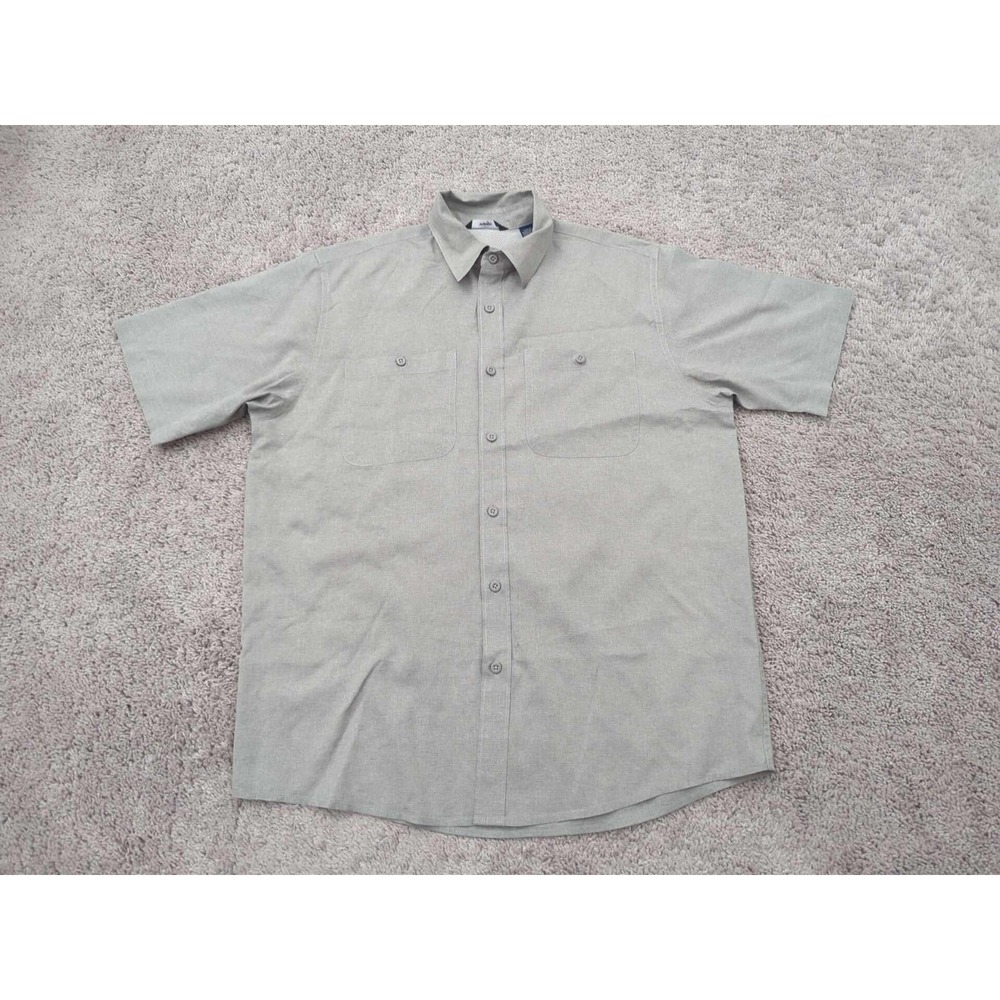 Wrangler Button Up Shirt Mens Medium Gray Short Sleeve Poly Blend Outdoor Casual